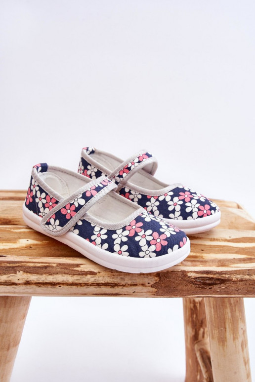 Ballerines enfant à motifs floraux de couleur bleu-gris Noah