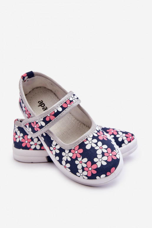 Ballerines enfant à motifs floraux de couleur bleu-gris Noah