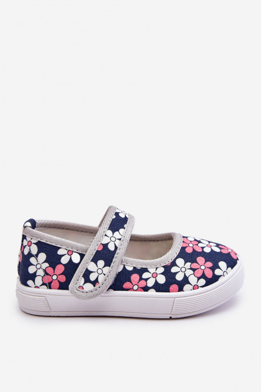 Ballerines enfant à motifs floraux de couleur bleu-gris Noah