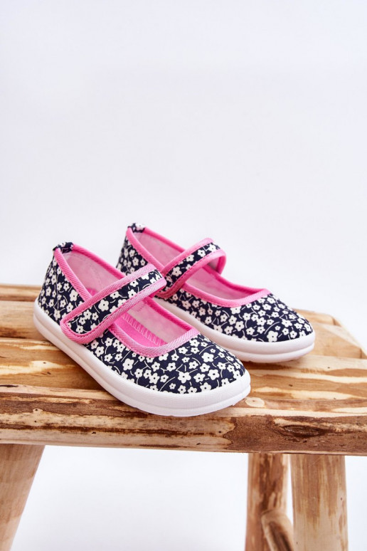Kinderballerina's met plaksluiting in blauw-roze kleur Selah