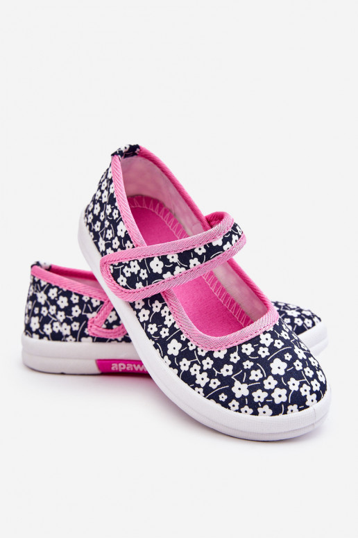 Kinderballerina's met plaksluiting in blauw-roze kleur Selah