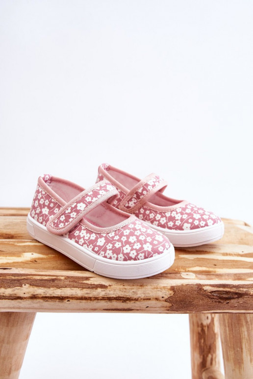 Ballerines enfant à fermetures adhésives de couleur rose Selah