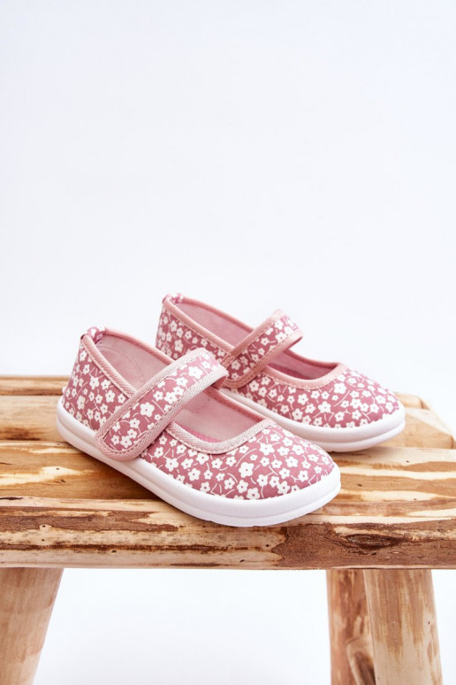 Ballerines enfant à fermetures adhésives de couleur rose Selah