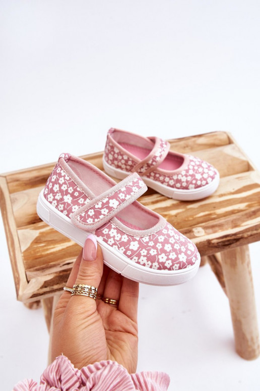 Ballerines enfant à fermetures adhésives de couleur rose Selah
