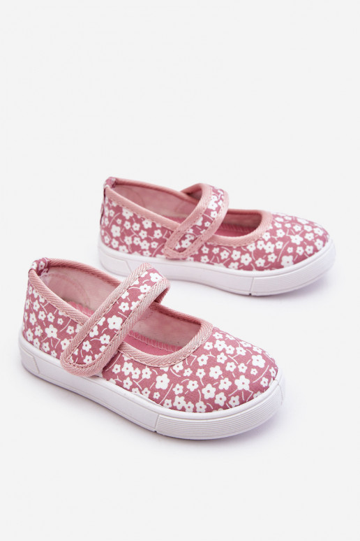 Ballerines enfant à fermetures adhésives de couleur rose Selah
