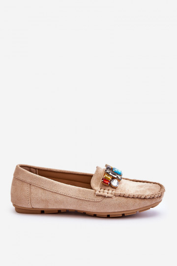 Mocassins élégants en daim avec œillets brillants en beige Lucille