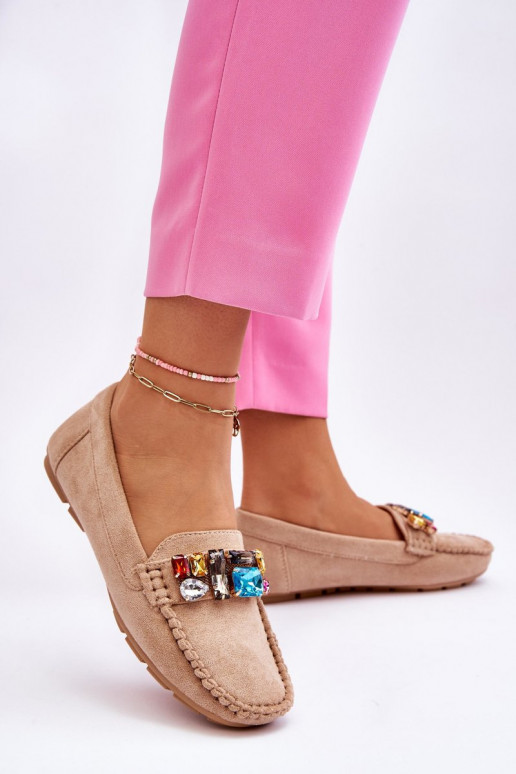 Mocassins élégants en daim avec œillets brillants en beige Lucille Mocassins élégants en daim avec œillets brillants en beige Lucille