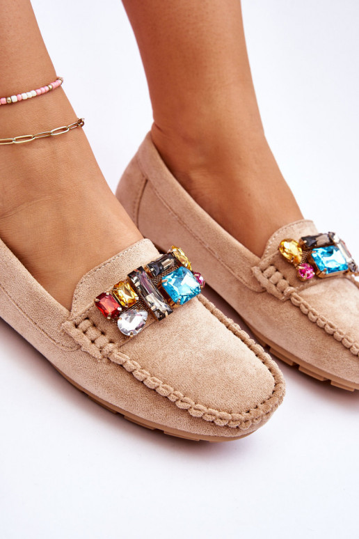 Mocassins élégants en daim avec œillets brillants en beige Lucille