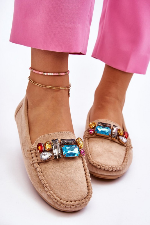 Mocassins élégants en daim avec œillets brillants en beige Lucille Mocassins élégants en daim avec œillets brillants en beige Lucille