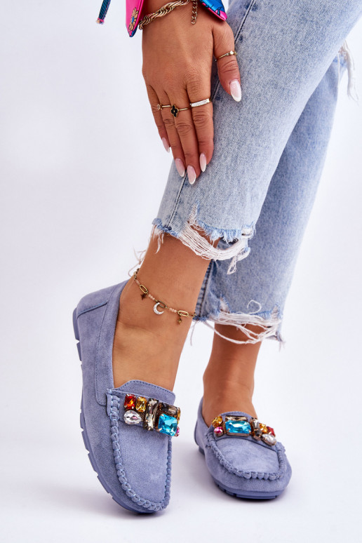 Mocassins élégants en daim avec œillets brillants en bleu Lucille Mocassins élégants en daim avec œillets brillants en bleu Lucille
