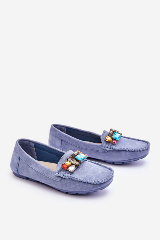 Mocassins élégants en daim avec œillets brillants en bleu Lucille
