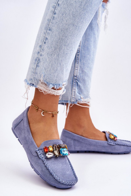 Mocassins élégants en daim avec œillets brillants en bleu Lucille Mocassins élégants en daim avec œillets brillants en bleu Lucille