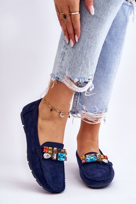 Mocassins élégants en daim avec œillets brillants en bleu foncé Lucille Mocassins élégants en daim avec œillets brillants en bleu foncé Lucille