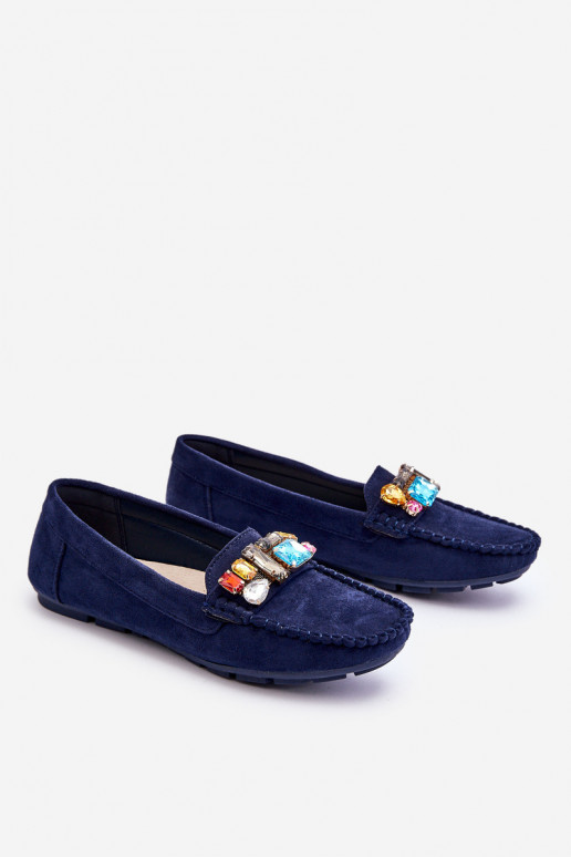 Mocassins élégants en daim avec œillets brillants en bleu foncé Lucille Mocassins élégants en daim avec œillets brillants en bleu foncé Lucille