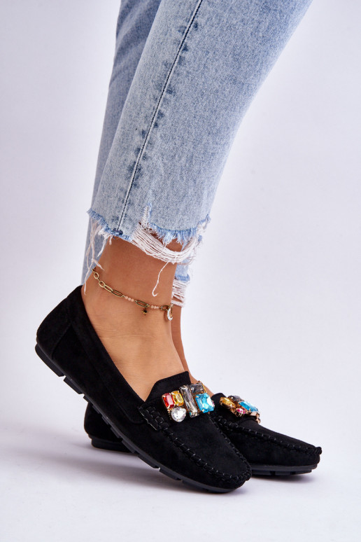 Mocassins élégants en daim avec œillets brillants en bleu foncé Lucille Mocassins élégants en daim avec œillets brillants en bleu foncé Lucille