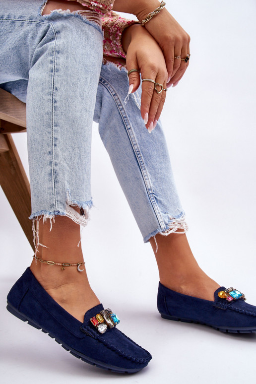 Mocassins élégants en daim avec œillets brillants en bleu foncé Lucille Mocassins élégants en daim avec œillets brillants en bleu foncé Lucille