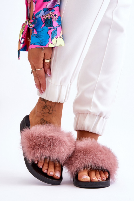 Stijlvolle rubberen pantoffels met bont in roze kleur Lucrece Stijlvolle rubberen pantoffels met bont in roze kleur Lucrece