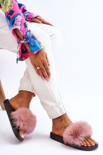 Stijlvolle rubberen pantoffels met bont in roze kleur Lucrece 2