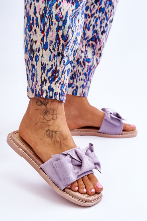 en daim Chaussons avec rubans Violet Ambra