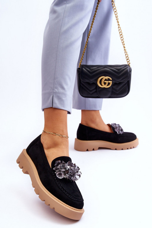 Mocassins en daim avec œillets brillants de couleur noir Demeris