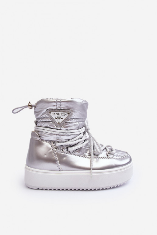 Bottes de neige pour enfants chauffées avec lacets couleur argent Colina