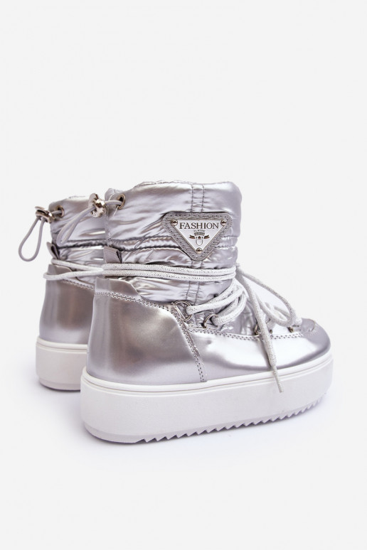 Bottes de neige pour enfants chauffées avec lacets couleur argent Colina