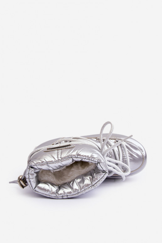 Bottes de neige pour enfants chauffées avec lacets couleur argent Colina