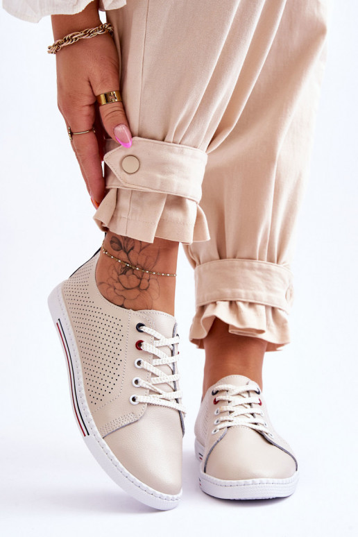 avec des éléments ajourés chaussures décontractées couleur beige Ferone