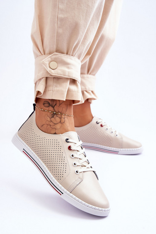 avec des éléments ajourés chaussures décontractées couleur beige Ferone