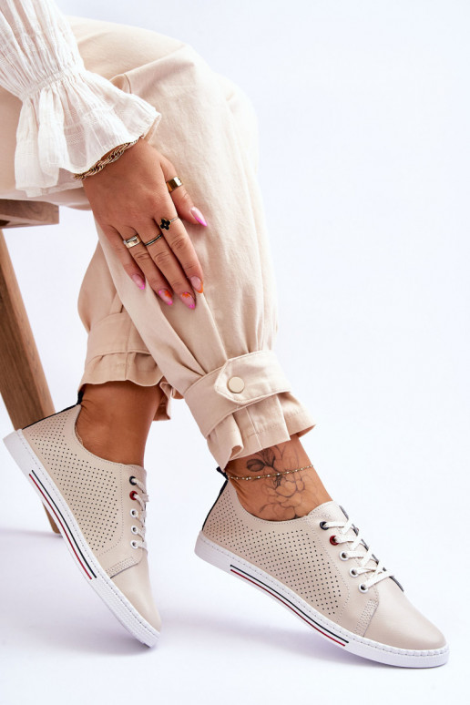 avec des éléments ajourés chaussures décontractées couleur beige Ferone