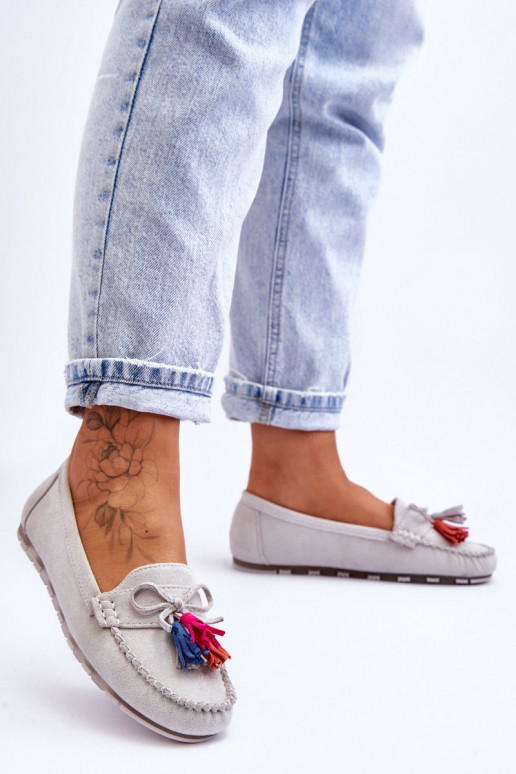 Suede mocassins met franjes in het grijs Dorine