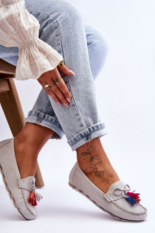 Mocassins en daim à franges en Dorine gris