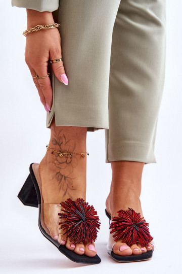 Durchsichtige Hausschuhe mit Absätzen S.Barski KV-AP658-1 schwarze Farbe