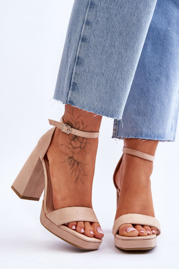 Beige Merila High Heels aus Wildleder mit quadratischer Zehenpartie