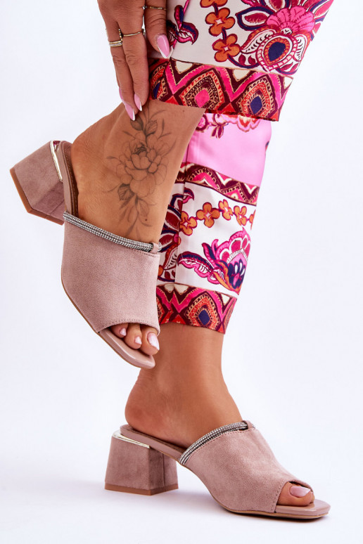 Wildlederpantoffeln mit Absätzen S.Barski KV-612-2 beige Farbe