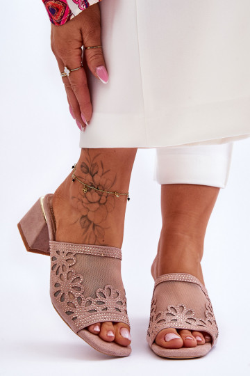 Slippers met hakken met mesh S.Barski KV-612-1 Naakt