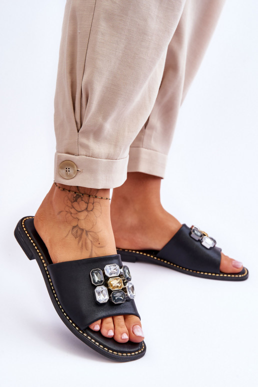 Chaussons à décoration galet S.Barski KV-2775-31 couleur noir Chaussons à décoration galet S.Barski KV-2775-31 couleur noir