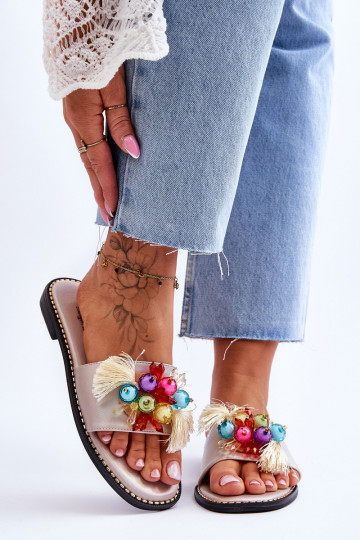 Slippers met decoratieve kralen S.Barski KV-2775-47 Naakt