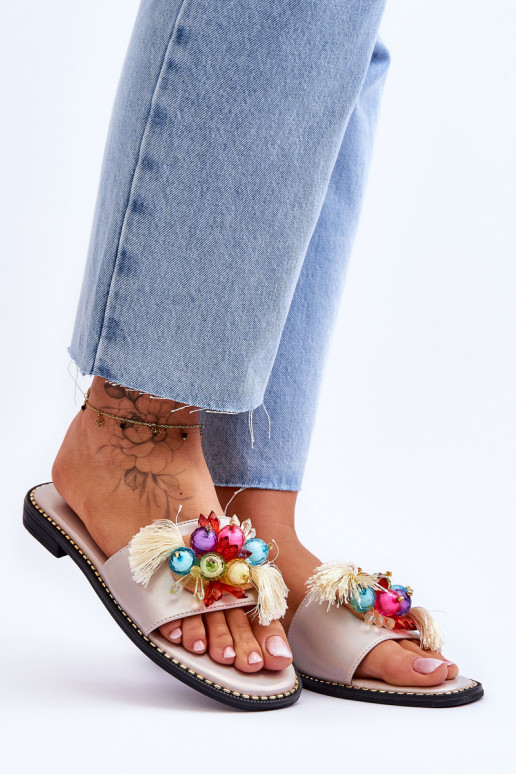 Hausschuhe mit Zierperlen S.Barski KV-2775-47 Nude