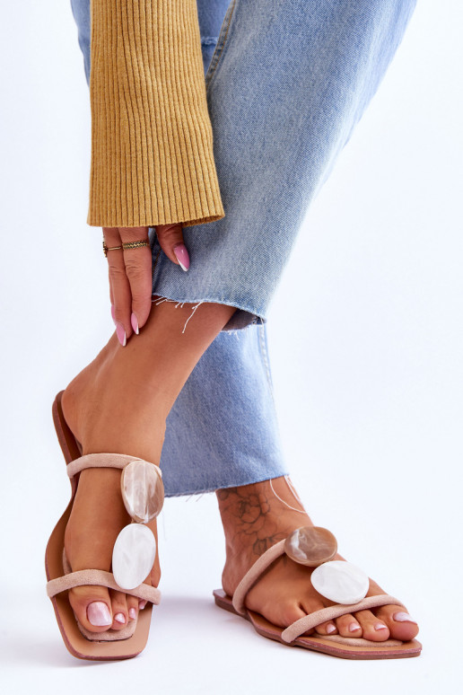 suède pantoffels met mooie details Nude Victoria suède pantoffels met mooie details Nude Victoria