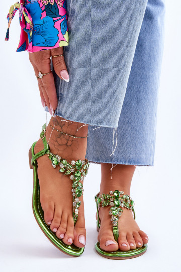 Sandales pour femmes à décoration galets couleur verte Lenisa