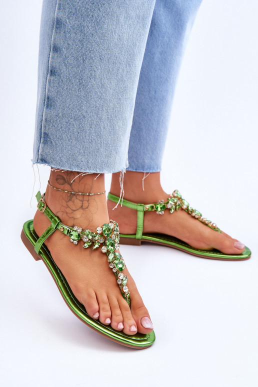 Damessandalen met kiezeldecoratie groene kleur Lenisa Damessandalen met kiezeldecoratie groene kleur Lenisa