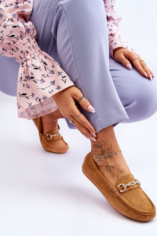 Klassieke suède mocassins met ornamenten in de bruine kleur Amera