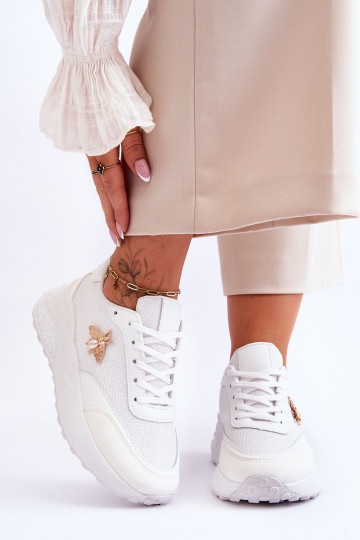 Glanzende sportschoenen met ornamenten in witte kleur Seneca