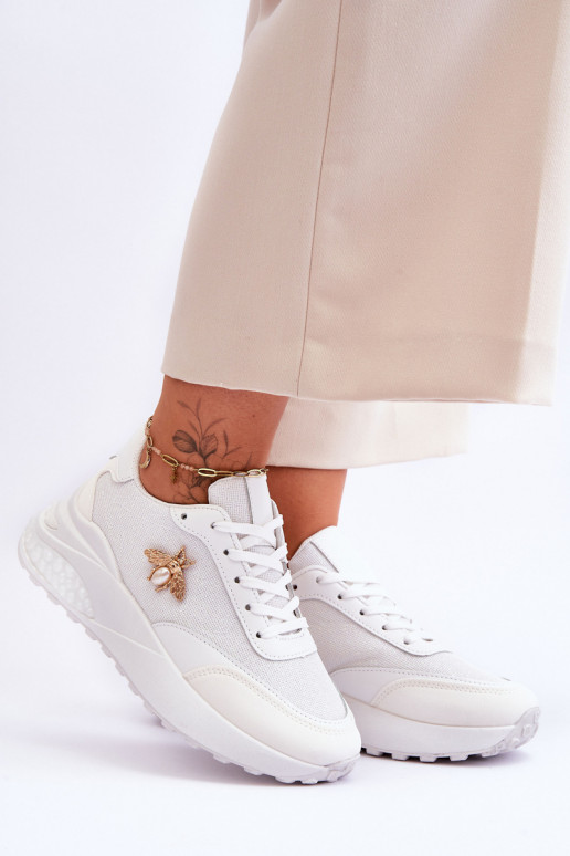 Glanzende sportschoenen met ornamenten in witte kleur Seneca