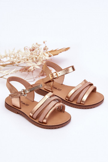 Sandales pour enfants à lanières couleur or rose Isla