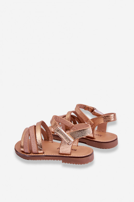 Sandales pour enfants à lanières couleur or rose Isla