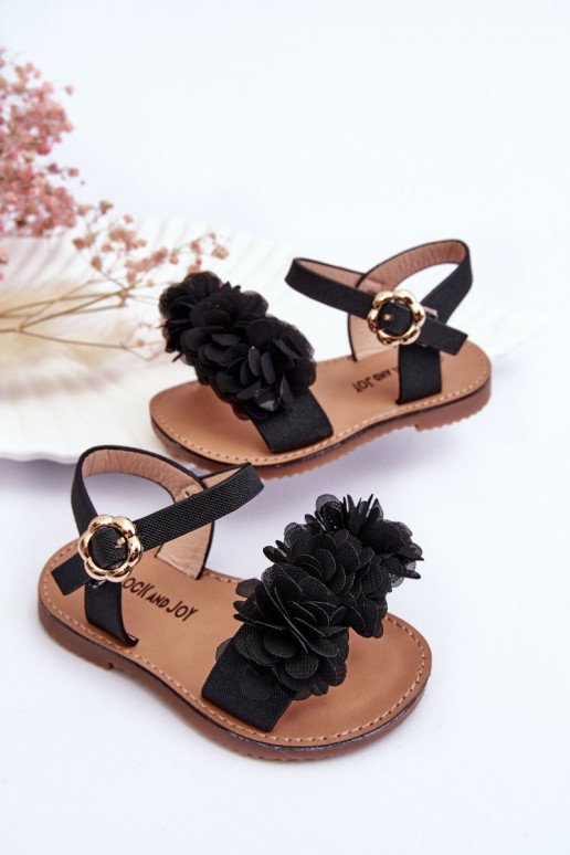 Sandales pour enfants avec fleurs de couleur noire Poly