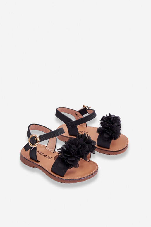 Sandalen für Kinder mit Blumen in schwarzer Farbe Poly