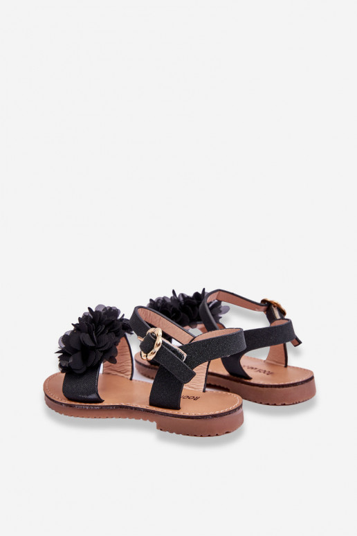 Sandales pour enfants avec fleurs de couleur noire Poly